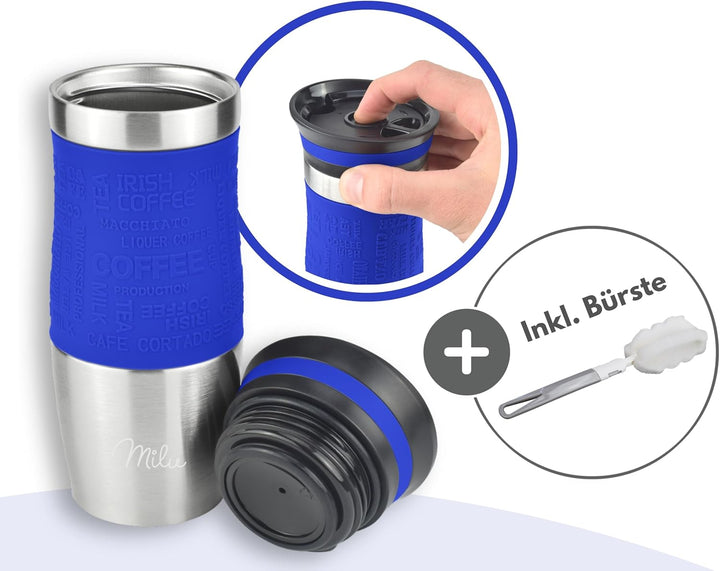 Milu Thermobecher Kaffee to go 370ml, 450ml Isolierbecher Kaffeebecher - 100% Auslaufsicher - Trinkb