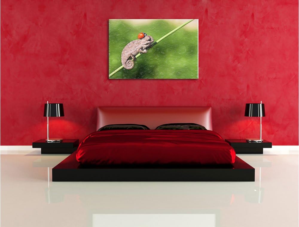 Pixxprint Süsser Gecko mit einem Marienkäfer als Leinwandbild/Grösse: 100x70 / Wandbild/Kunstdruck/f