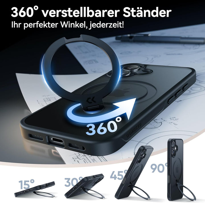 CASEKOO 360° MagicStand (Pro-Version) für iPhone 16 Hülle für MagSafe [Unsichtbarer Ständer] [Militä