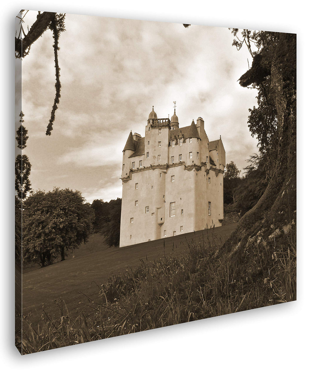 deyoli Festung in Schottland Format: 70x70 Effekt: Sepia als Leinwandbild, Motiv auf Echtholzrahmen,