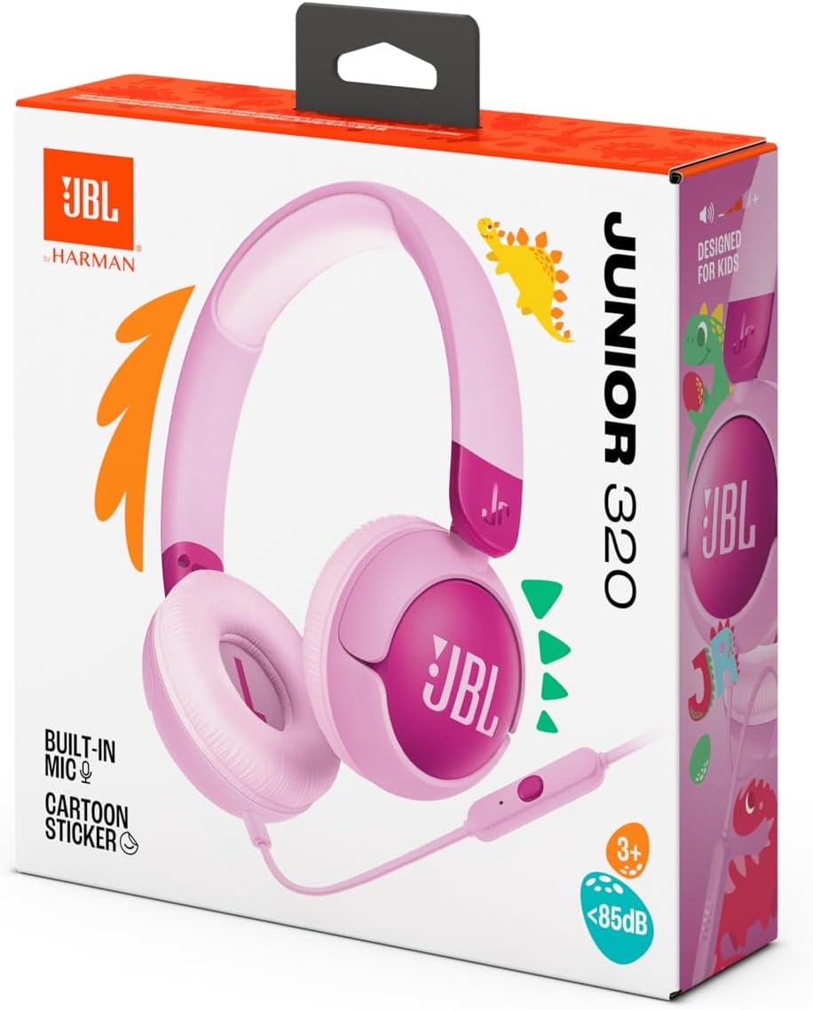 JBL Junior 320, On-Ear-Kopfhörer mit Kabel und eingebautem Mikrofon für Kinder, JBL Safe Sound, nied