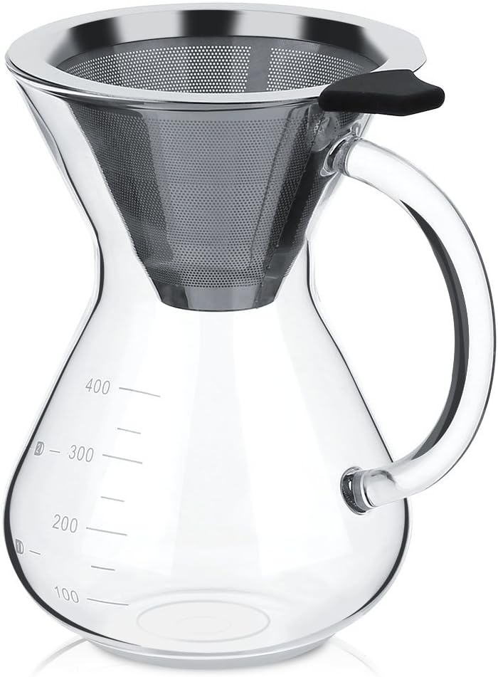 Pour Over Kaffeebrüher für Filterkaffee - Handfilter Kaffeebereiter mit Skala & Edelstahlfilter für