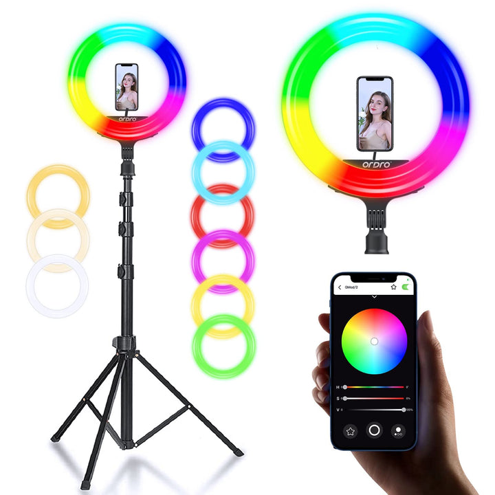 ORDRO Ringlicht mit Stativ, 16 Zoll Selfie Ringlicht mit 74 Zoll Stativ Ständer Bluetooth-App zur Un