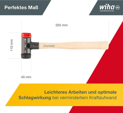 Wiha Schonhammer Safety mittelweich und hart (26612) I Gummihammer mit hochwertigem Hickory Holzstie