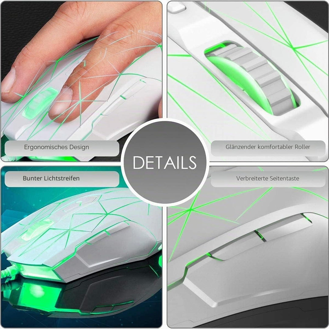 LexonElec Kabelgebundene RGB Gaming Maus, 7 Tasten mit 2500 DPI, ergonomische LED-beleuchtete USB-Ga