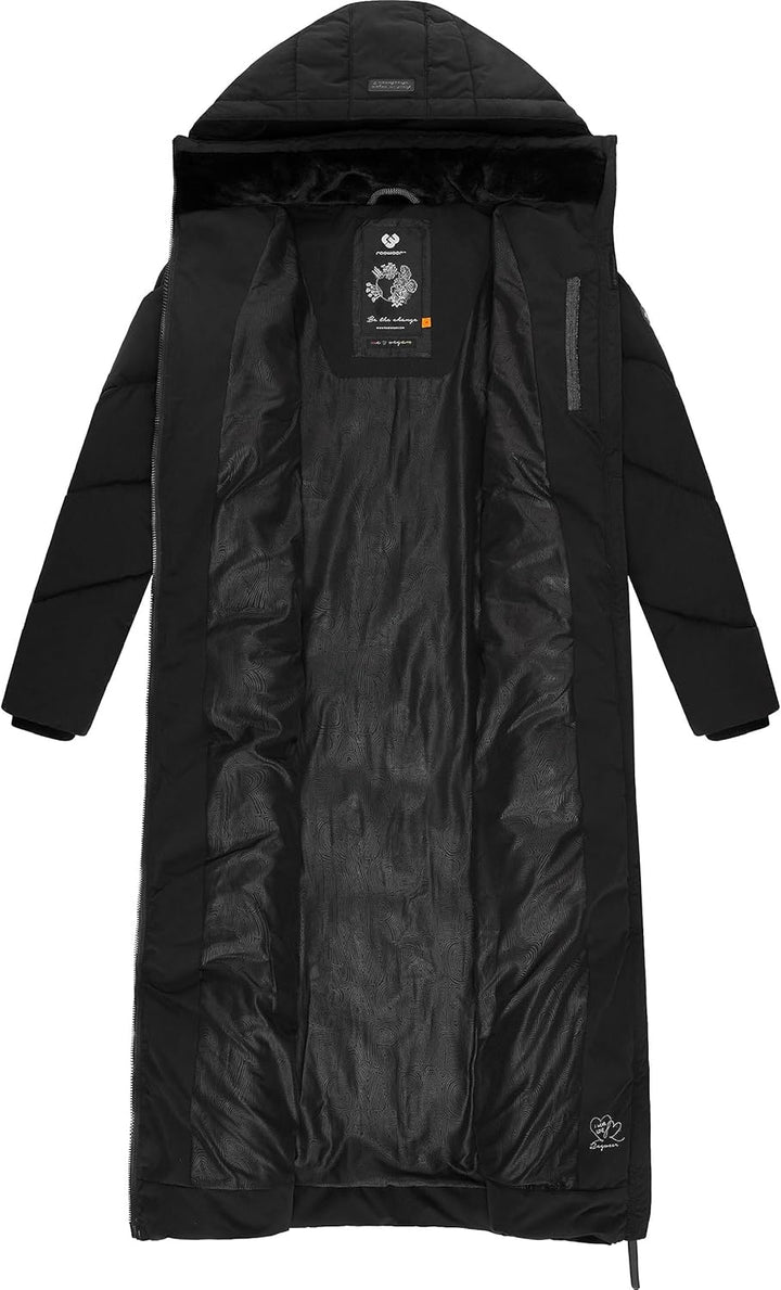 Ragwear Damen Wintermantel Warmer wasserdichter Steppmantel lang mit Abnehmbarer Kapuze Rebelka Extr