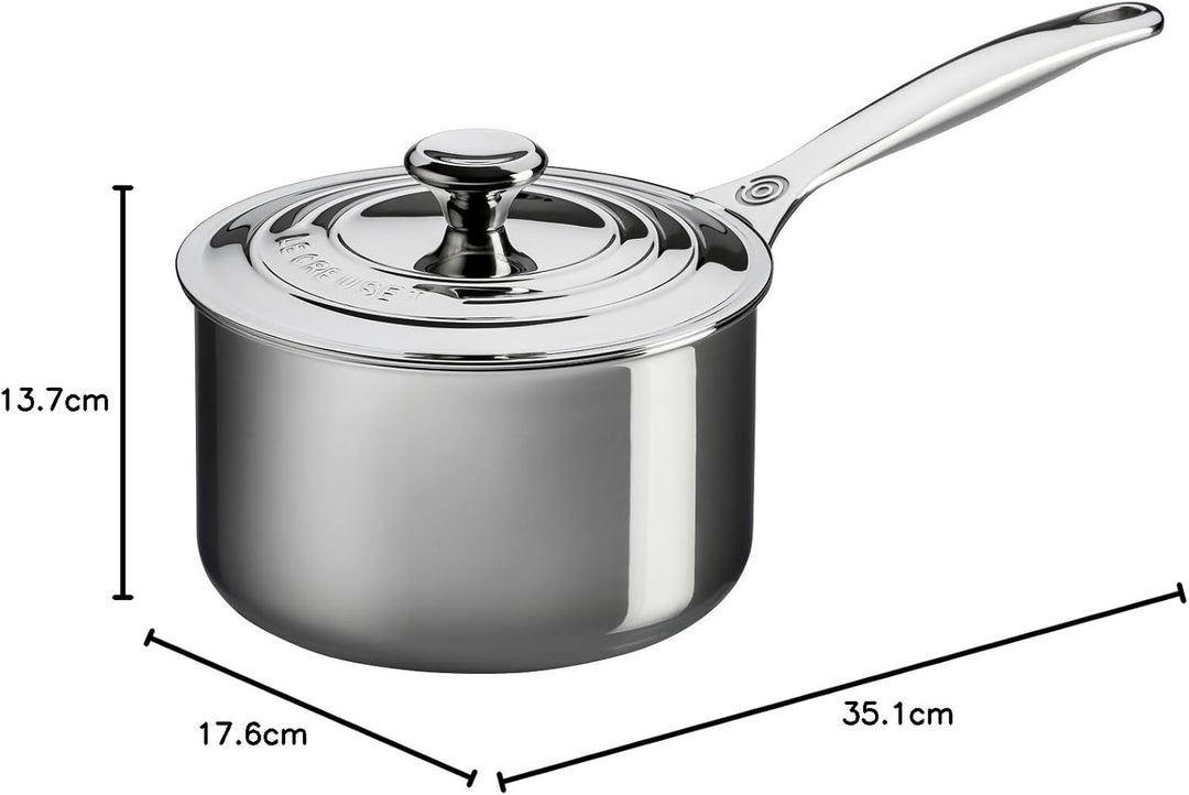 Le Creuset Signature Sossentopf mit Deckel und Hilfsgriff, Rostfreier 3-ply Edelstahl, Ø 16 cm, 1.9