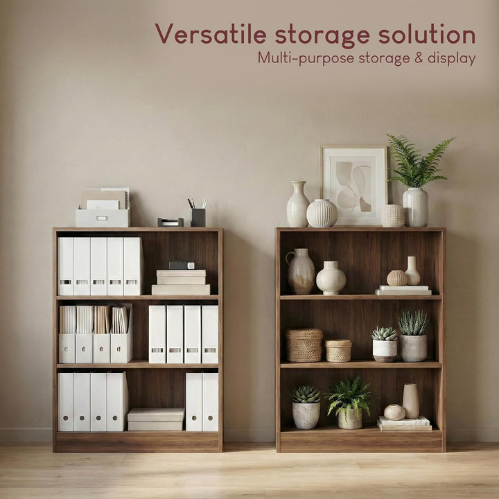 Vida Designs Cambridge Bücherregal mit 3 Ebenen, niedrig, Walnuss, Holz-Regaleinheit für Büro, Wohnz
