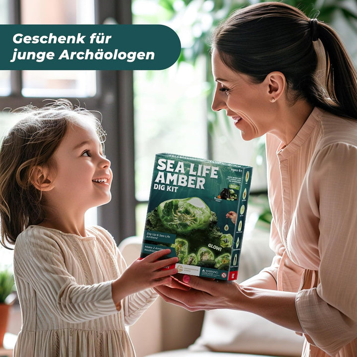 EDUMAN Bernstein Ausgrabungsset für Kinder ab 6 7 8 9 10 11 12 Jahren, Bernstein mit echten Meeresor