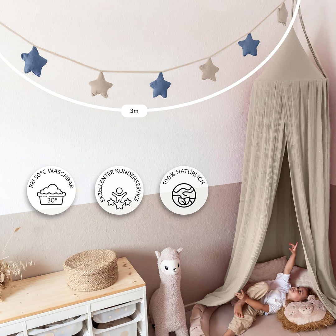 LILIMAUS Wimpelkette Stoff [mit Goldapplikation in 12 Farben] Wimpelkette Kinderzimmer - 100% Baumwo