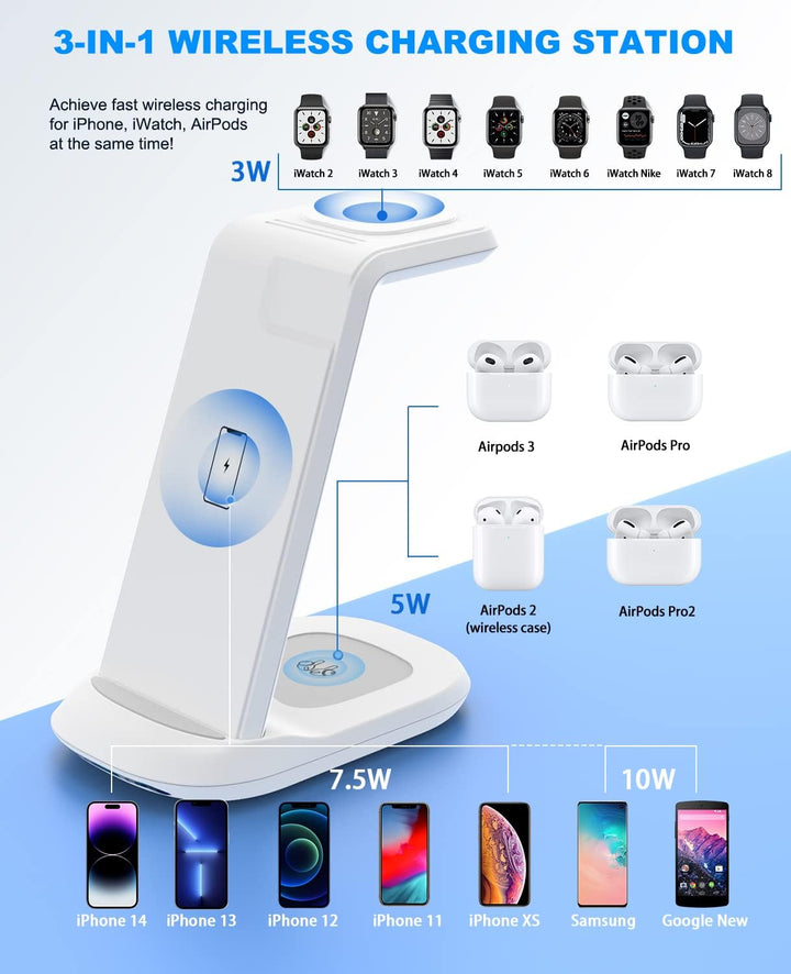 3 in 1 Ladestation iWatch und iPhone, Wireless Charger mit 18W Fast-Charging für iPhone 14/13/12/11