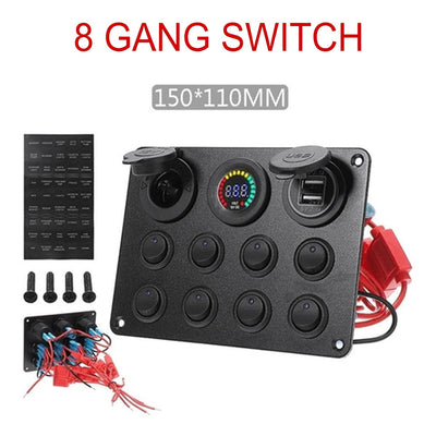 Geloo 8 Gang wasserdichte Wippschalter-Panel, blaue LED-Lichter, Dual 5 V USB-Ladebuchse, für Autos,