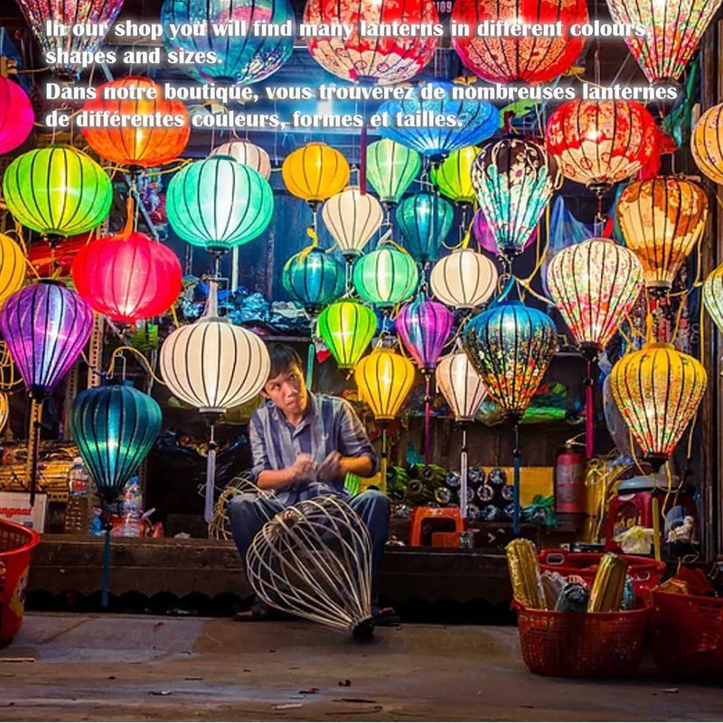 Lampion, asiatische Seide, Rot, R Ø 29 cm, Hoi An Laterne aus Stoff, Bambus und Holz - Vietnamesisch