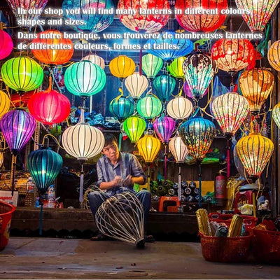 Asiatische Laterne Lampion aus Grün Seide, T Ø39cm - Traditionelle Hoi An Hängelampe aus Stoff, Bamb