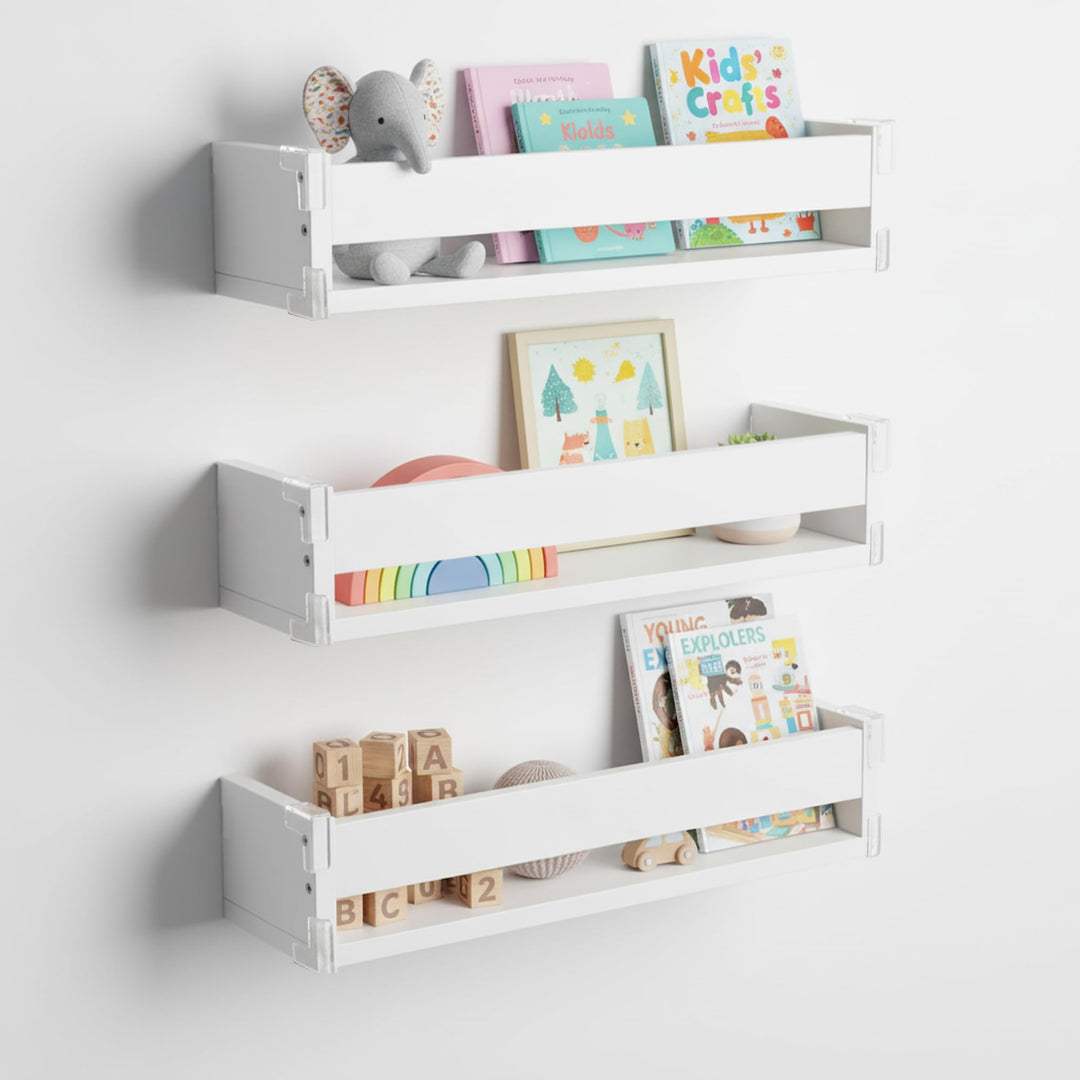 Wandregal für das Kinderzimmer, 44,7 cm, Bücherregal für die Wand, 3er-Set, Wandregal aus Holz, Schw
