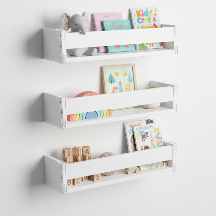 Wandregal für das Kinderzimmer, 44,7 cm, Bücherregal für die Wand, 3er-Set, Wandregal aus Holz, Schw