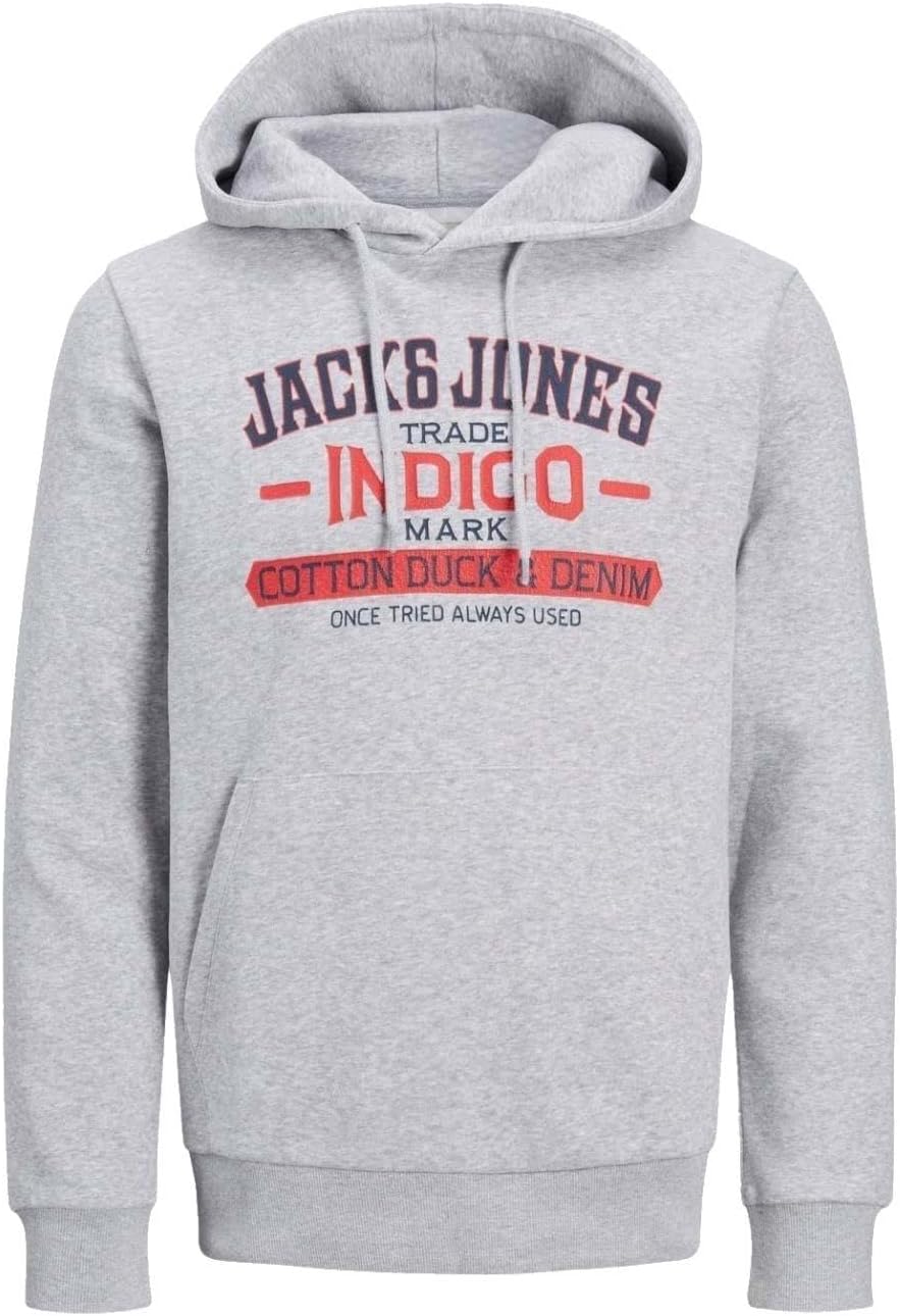 JACK & JONES Herren Jjnewdenim Sweat Hood Sweatshirt L Light Grey Melange, L Light Grey Melange