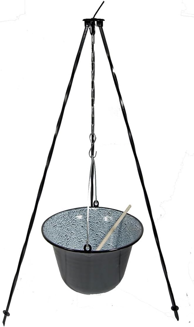 Set Ungarischer 4 L Gulaschkessel Emaille + Dreibein 1,0 m + Gratis Kochlöffel Suppenkessel Hordento