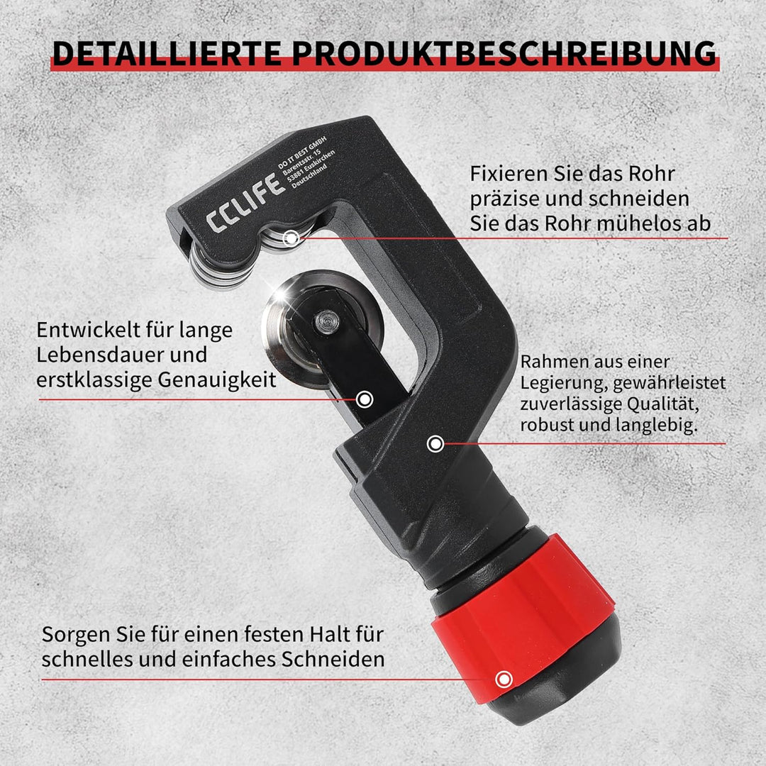 CCLIFE Rohrschneider, Rohrabschneider für Edelstahlrohre, Stahlrohre, Kupferrohre, und Kunststoffroh