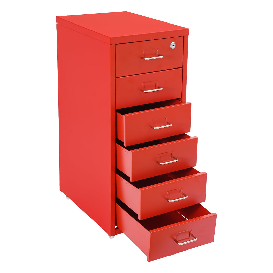 Aktenschrank 6 Schubladen Rollcontainer Abschliessbarer Schrank Rot, Rot