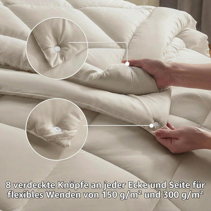 WAVVE Bettdecke 220x240 4 Jahreszeiten 2 teilig - Sommerdecke 150gsm+Ganzjahresdecke 300gsm＝Winterde