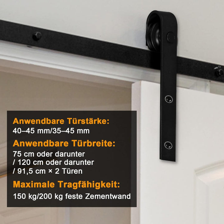 152cm (5FT) Schiebetürbeschlag Set, Schiebetürsystem, Laufschiene Hängeschiene aus Kohlenstoffstahl