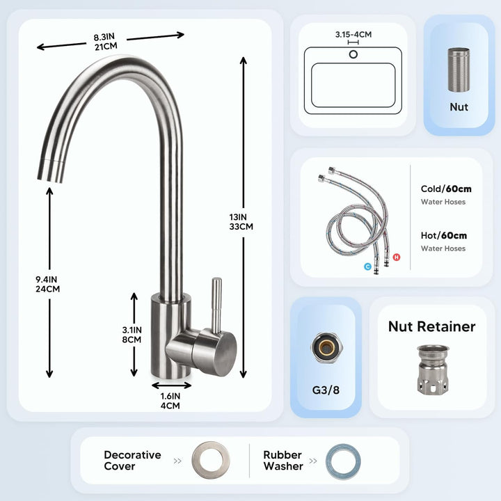 Wasserhahn Spültischarmatur Wasserhahn Küche 360° Drehbar Küchenarmatur aus Edelstah, Einstellbares