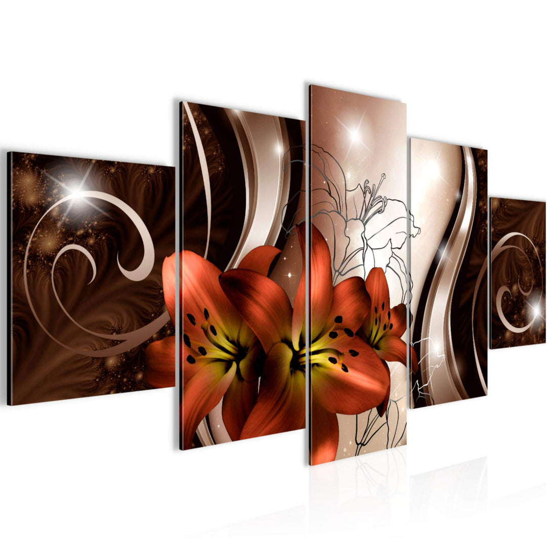 Runa Art Wandbilder Blumen Lilien 5 Teilig Bild auf Vlies Leinwand Deko Wohnzimmer Abstrakt Rot 2084
