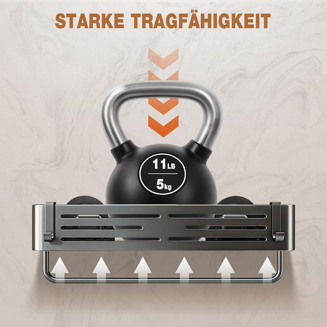 Lekesky Duschablage Ohne Bohren mit Handtuchhalter, Starke Saugnäpfe, Rostfreies Aluminium Badezimme