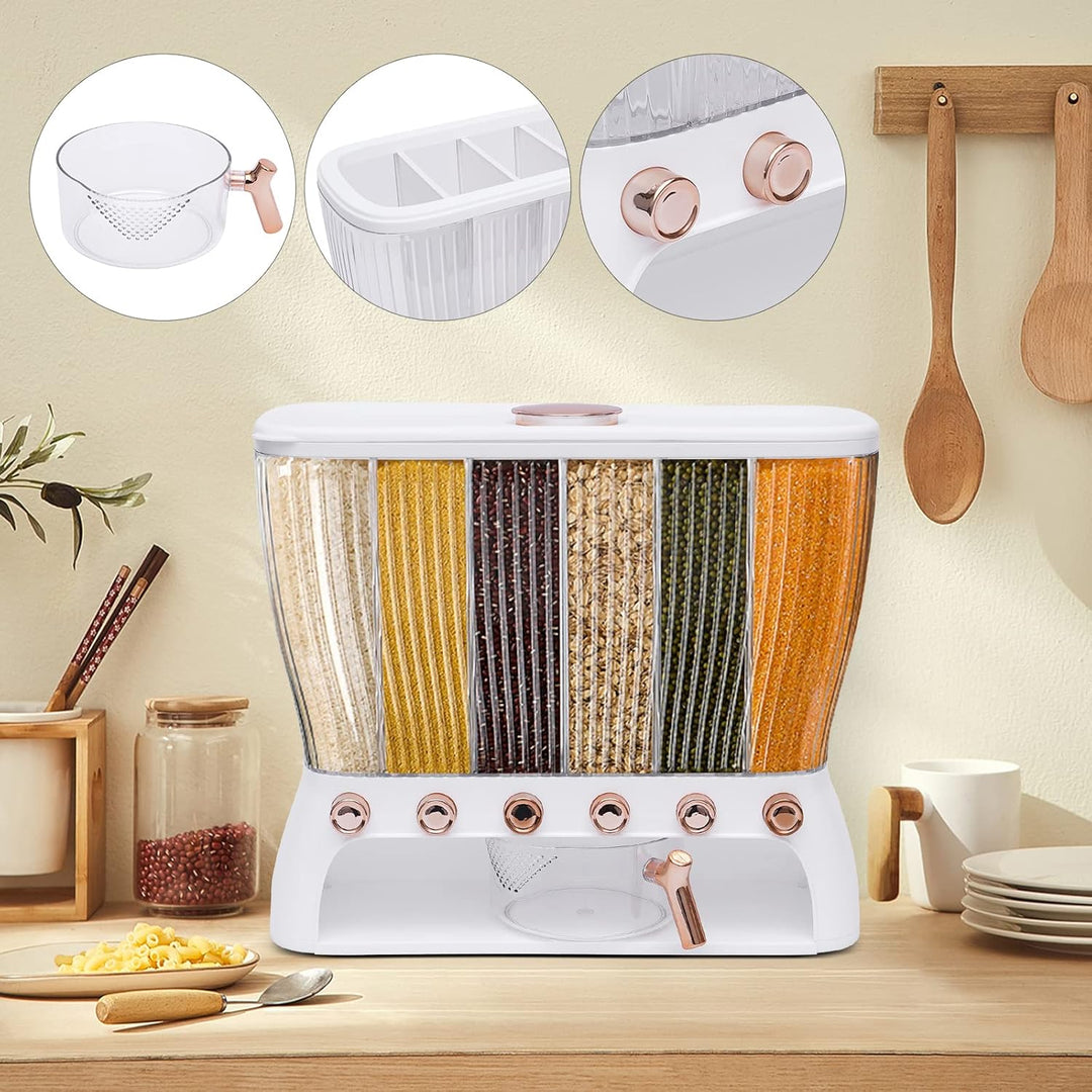6-Gittern Getreidespender Küche mit Reistrichter, Modern Klar Trockenfutter Müslispender, Reisespend