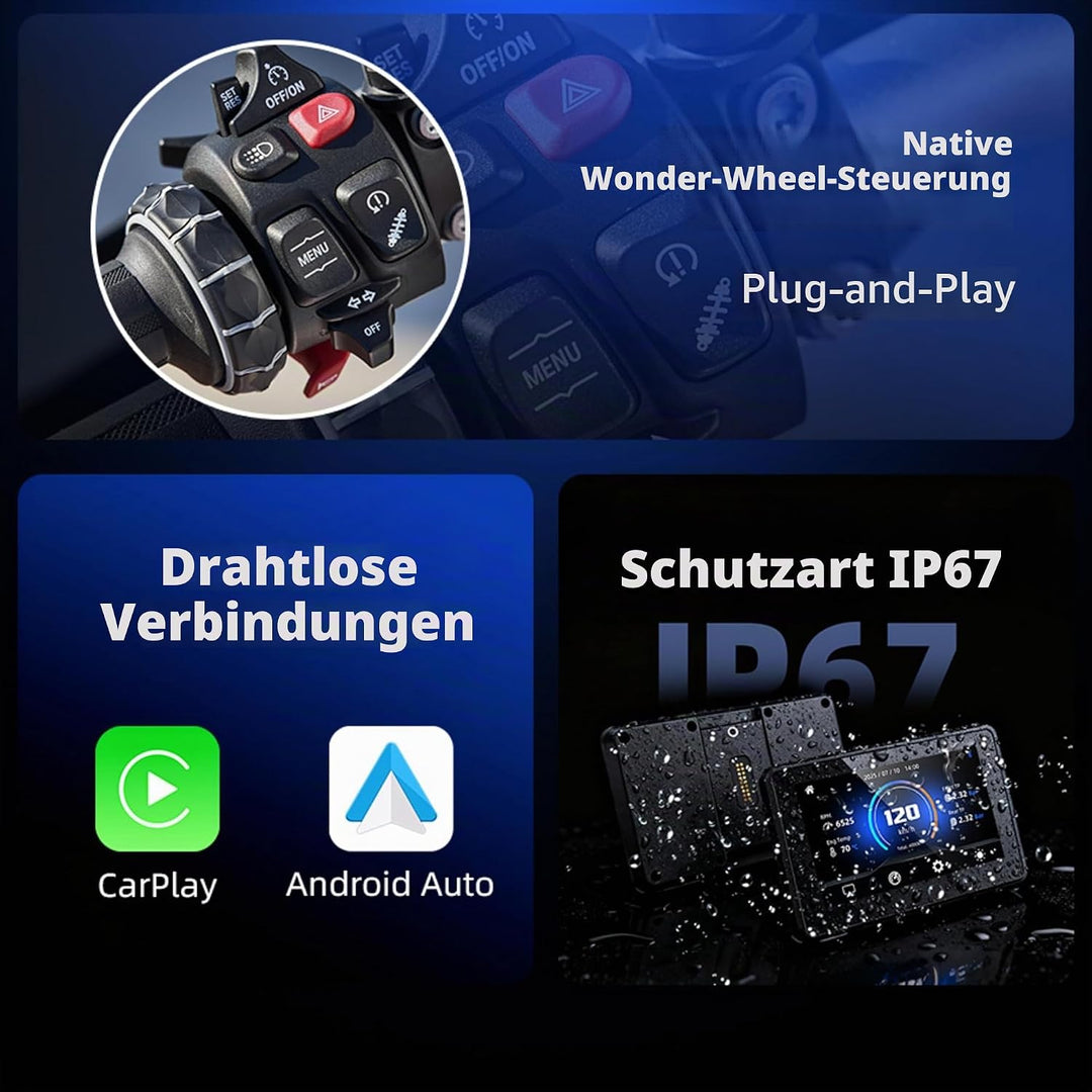 Motorradnavi für BMW, 5 Zoll Kabellos Apple CarPlay &amp; Android Auto Display, Native Wonder Wheel Steu