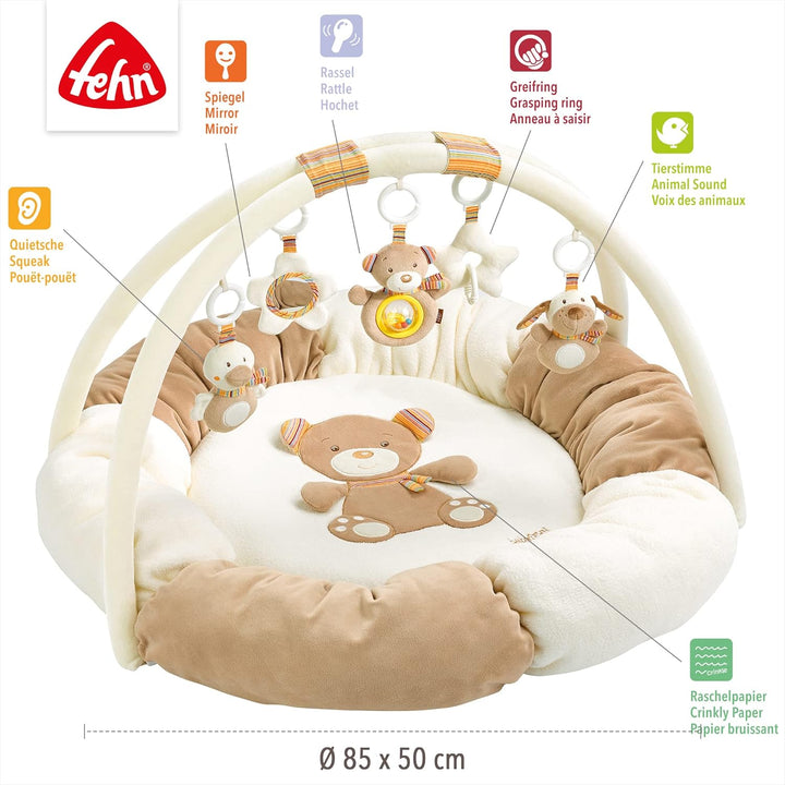 Fehn 160963 3-D-Activity-Nest Rainbow / Besonders weicher Spielbogen mit 5 abnehmbaren Spielzeugen f