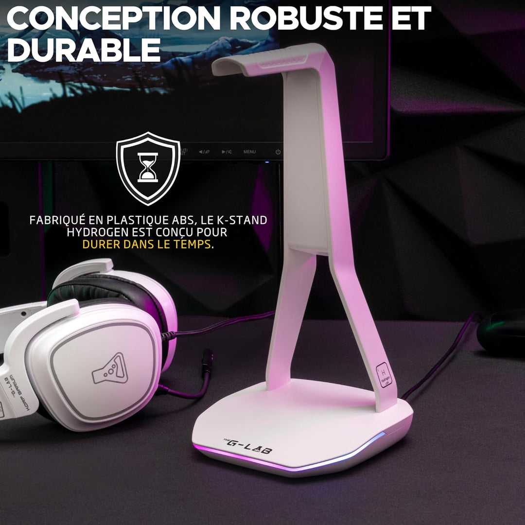 The G-lab – K-Stand Hydrogen – Gaming Kopfhörer Ständer – RGB mit 7 Farben, EIN/Aus-Schalter, 2X USB