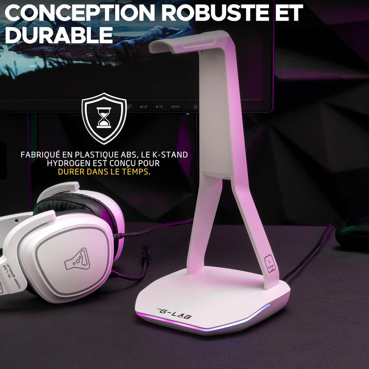 The G-lab – K-Stand Hydrogen – Gaming Kopfhörer Ständer – RGB mit 7 Farben, EIN/Aus-Schalter, 2X USB