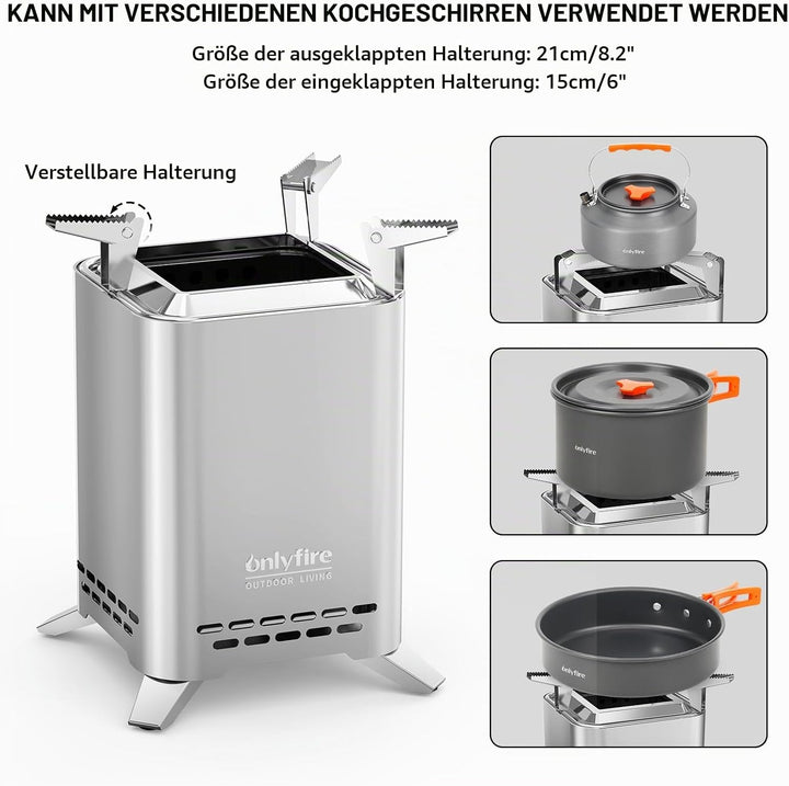 onlyfire Tischkamin mit Topfhalter und Tragetasche, 2 in 1 Feuerstelle Outdoor Quadratisch, Feuersch