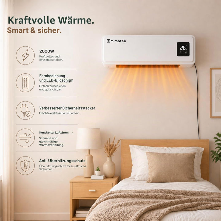 M Mimotec Wand-Heizlüfter 2000W, leise, mauer