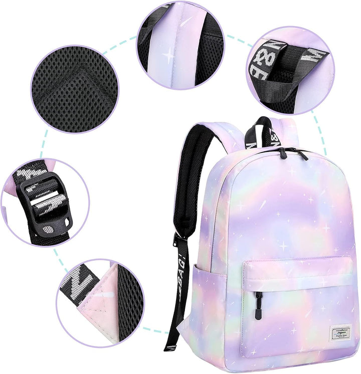 Lohol Leichter Schulrucksack für Mädchen, Kinder-Schulranzen-Rucksack mit Galaxie Aufdruck (Rosa&amp;Lil
