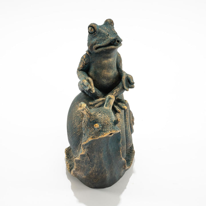 Esotec Wasserspeier-Figur Frosch auf Schnecke Lilly & Nelly, Einzelfigur mit Schlauch, Altkupfer-Des
