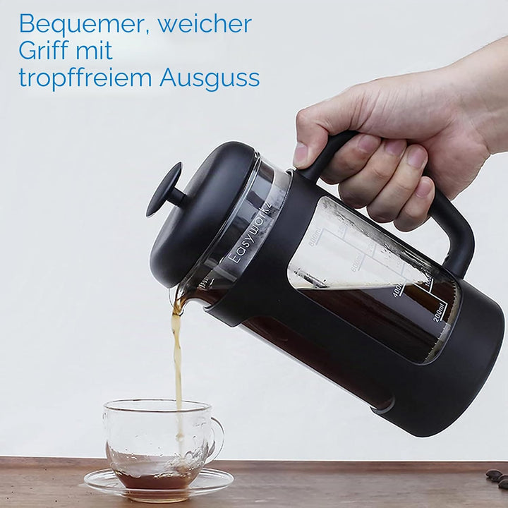 Easyworkz French Press 1000 ml Kaffeebereiter Kaffeepresse mit Borosilikatglas,rutschfester weicher
