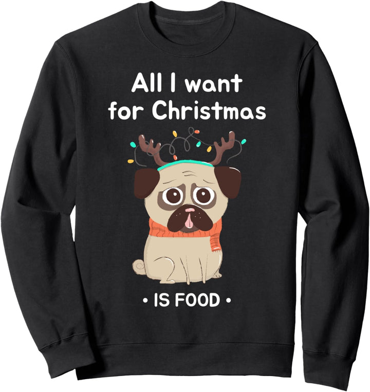Komisch Mops Bulldogge Hund Hirsch Weihnachten Geschenk Sweatshirt
