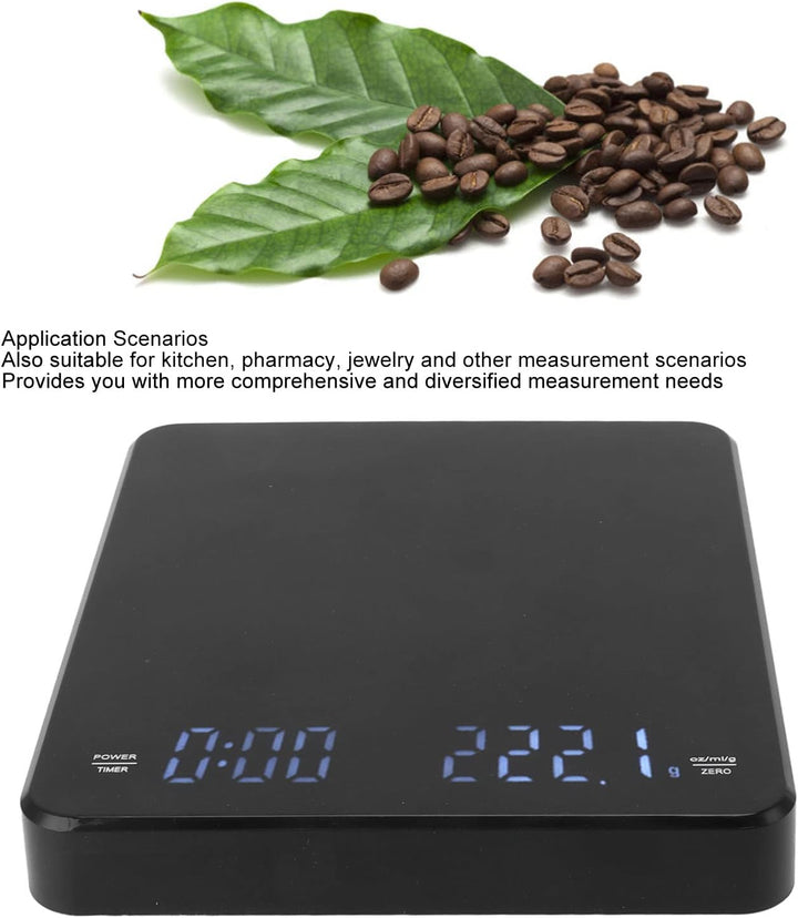 Kaffeewaage, USB-Aufladung, Automatische Nulllöschung, Hohe Genauigkeit, LED-Digitalanzeige, Handgeb