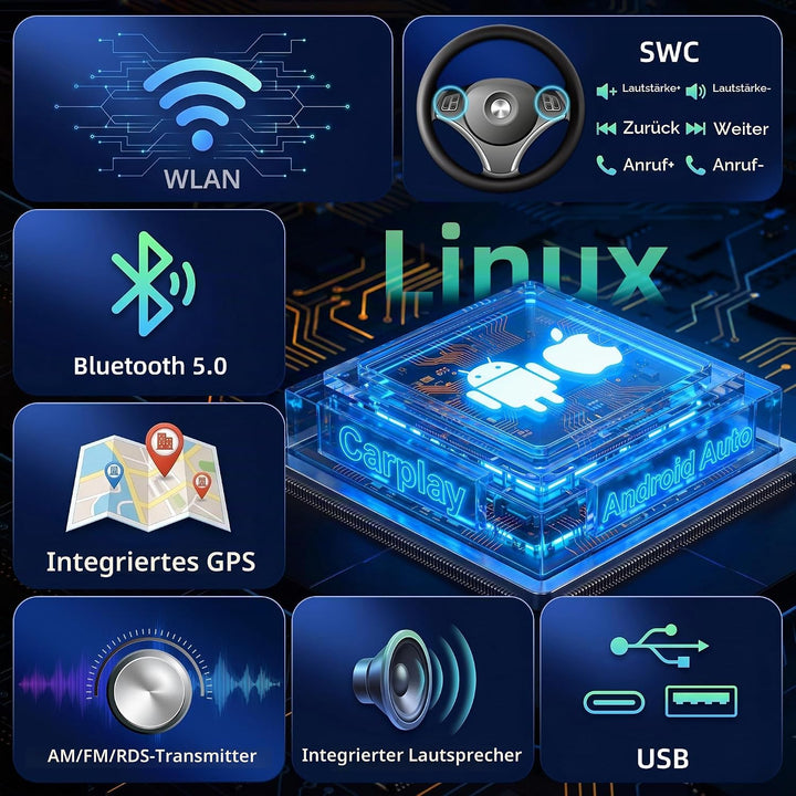 Linux Autoradio Mit Bildschirm für Golf 5 6 VW Polo 6R T5 Passat Touran Seat, 7 Zoll Wireless Carpla