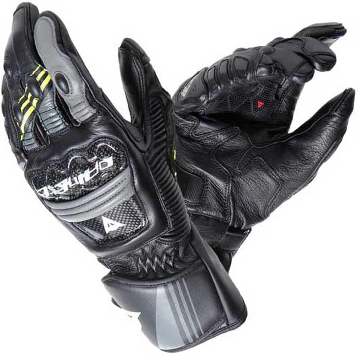 Dainese Druid 4 Gloves Motorradhandschuhe Sport Racing Handschuhe Leder, BLACK/CHARCOAL-GRAY/FLUO, M