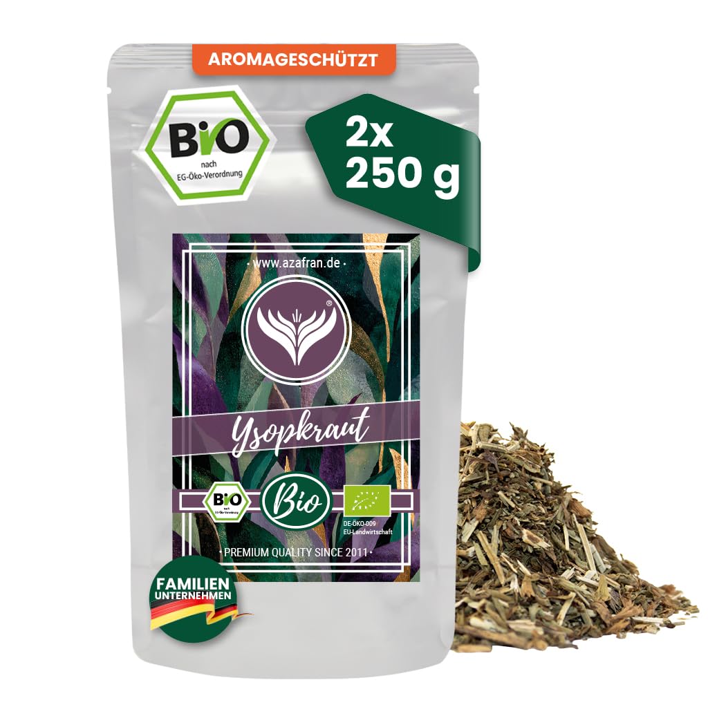 Azafran BIO Ysop Kraut geschnitten, Ysopkraut getrocknet als Gewürz oder Tee, Kräutertee 500g, 500g