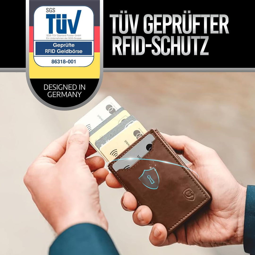 GenTo - Slim Wallet mit Münzfach - Geldbeutel Herren für 10 Karten - Geldbörse mit RFID Schutz - Sma