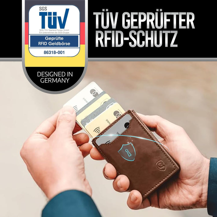 GenTo - Slim Wallet mit Münzfach - Geldbeutel Herren für 10 Karten - Geldbörse mit RFID Schutz - Sma
