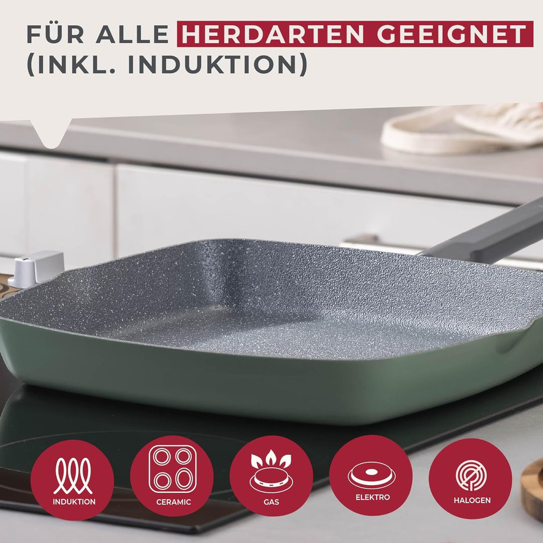 Fackelmann Balance Keramik-Grillpfanne 28 x 28 cm – Recyceltes Aluminium, ergonomischer Griff, keram
