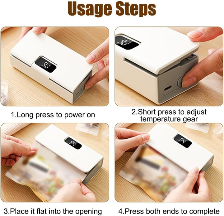 Mini Folienschweissgerät, 2 in 1 USB Beutelverschliesser mit Cutter, 6-Gang-Steuerung, Tragbare Vers