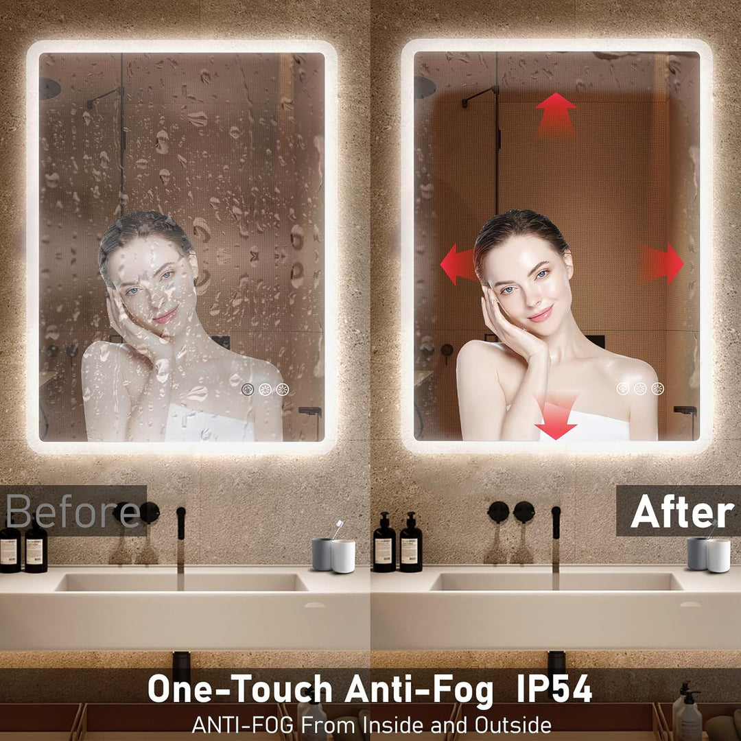 Badezimmerspiegel mit Beleuchtung LED, 60x80cm Spiegel mit Light, Wandspiegel mit Frontbeleuchtung,