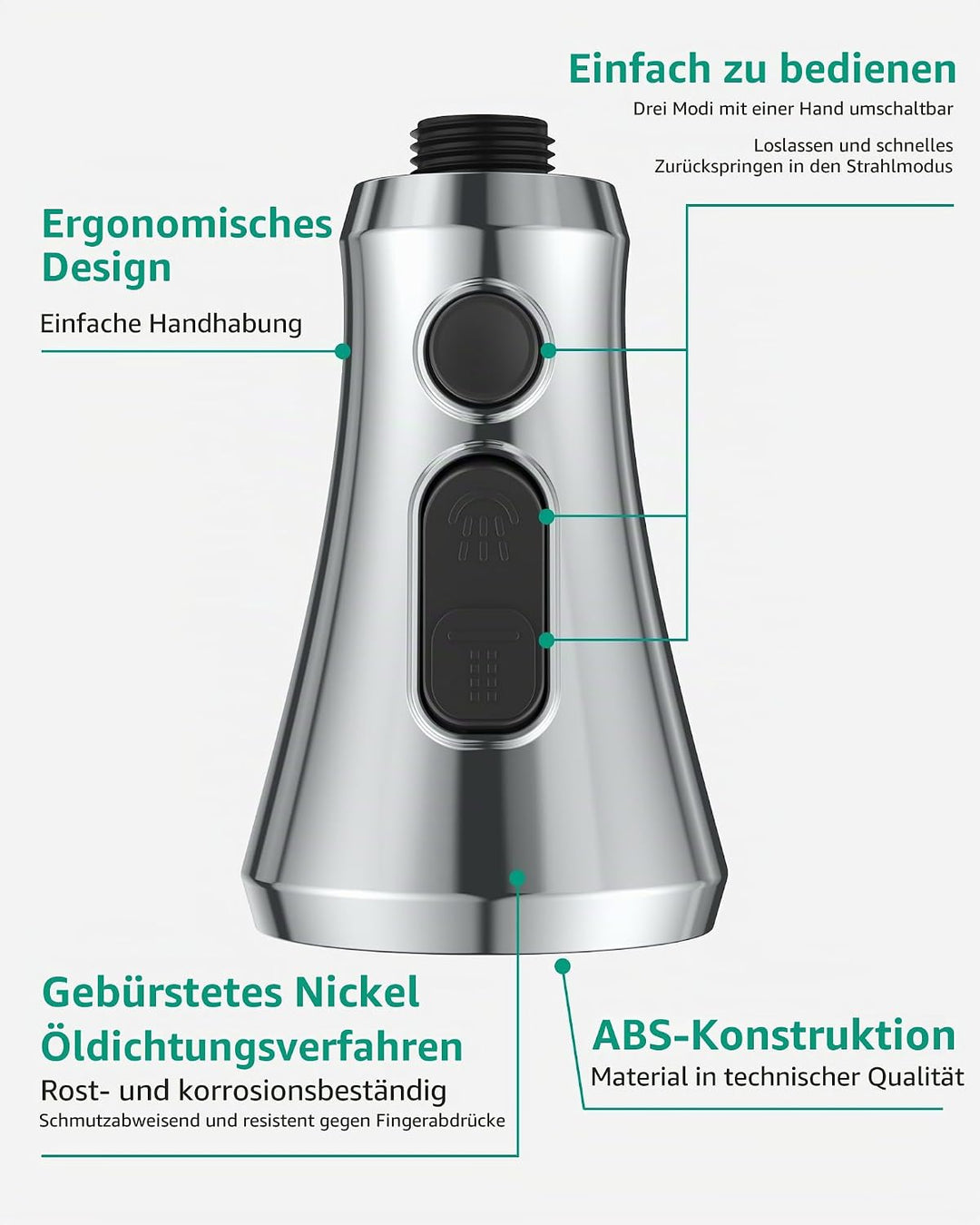 Mbillion ABS-Küchenarmaturkopf, Universal-Sprühdüse mit 3 Funktionen, mit 14 Adaptern, mattschwarz,